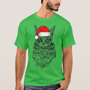 Christmas Santa Maine Coon Cat Holiday  T-Shirt