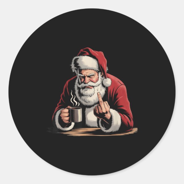 Christmas Santa Middle Finger Sarcastic Xmas Funny Classic Round Sticker (Front)