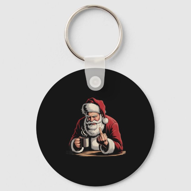 Christmas Santa Middle Finger Sarcastic Xmas Funny Key Ring (Front)