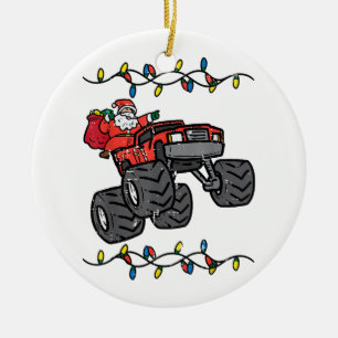 Christmas Santa Monster Truck Boys Kids Toddler Yo Ceramic Ornament