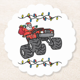 Christmas Santa Monster Truck Boys Kids Toddler Yo Paper Coaster