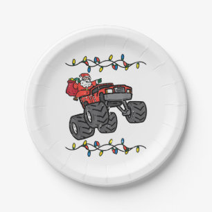 Christmas Santa Monster Truck Boys Kids Toddler Yo Paper Plate