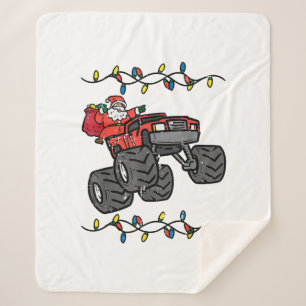 Christmas Santa Monster Truck Boys Kids Toddler Yo Sherpa Blanket