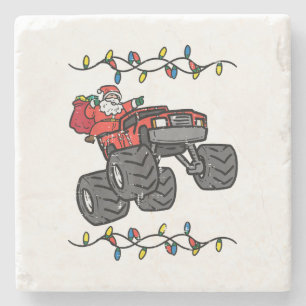 Christmas Santa Monster Truck Boys Kids Toddler Yo Stone Coaster