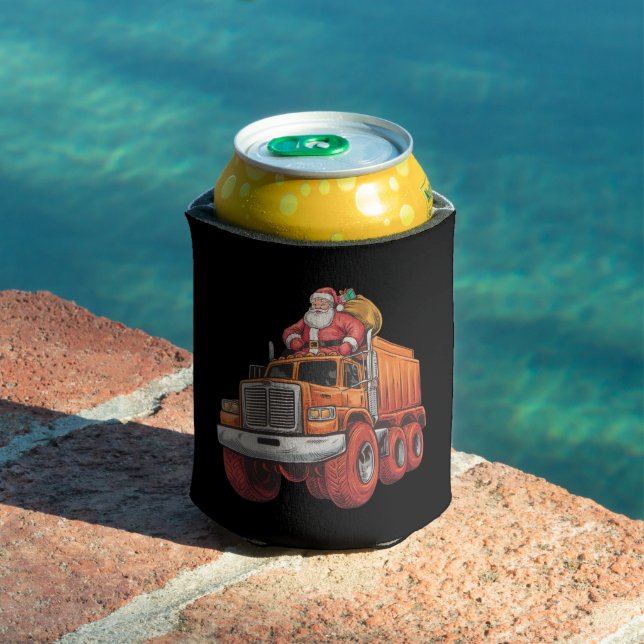 Christmas Santa Monster Truck Xmas Boys Kids  Can Cooler (In Situ Pool)