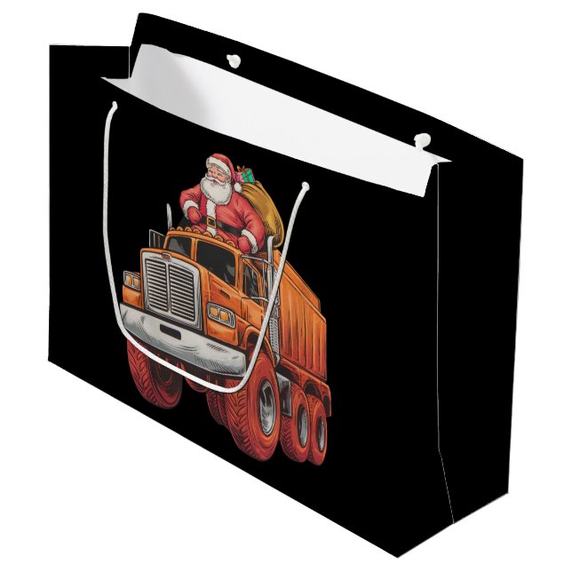 Christmas Santa Monster Truck Xmas Boys Kids  Large Gift Bag (Front Angled)
