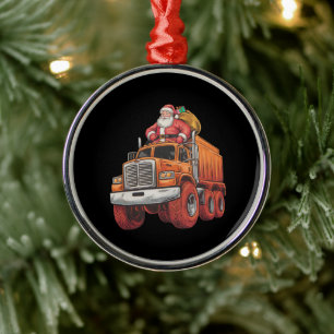 Christmas Santa Monster Truck Xmas Boys Kids  Metal Ornament