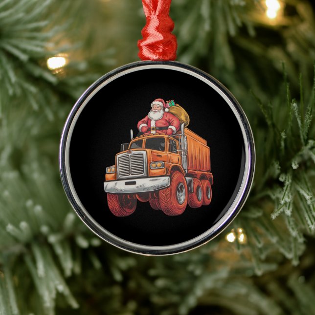 Christmas Santa Monster Truck Xmas Boys Kids  Metal Ornament (Tree)