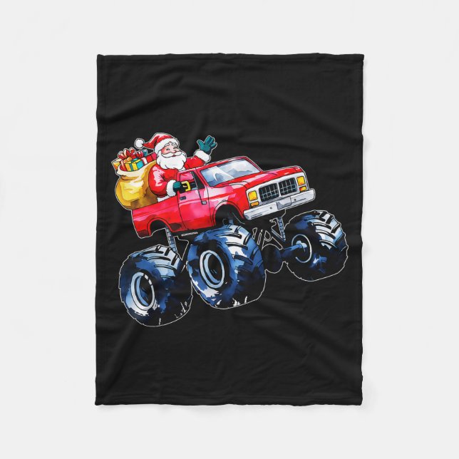 Christmas Santa Monster Truck Xmas Boys Kids Toddl Fleece Blanket (Front)