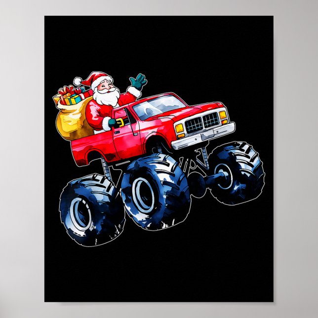 Christmas Santa Monster Truck Xmas Boys Kids Toddl Poster (Front)