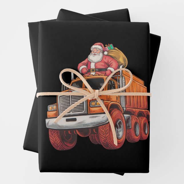 Christmas Santa Monster Truck Xmas Boys Kids  Wrapping Paper Sheet (In situ)