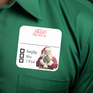 Christmas Santa Name Tag Badge Naughty Nice