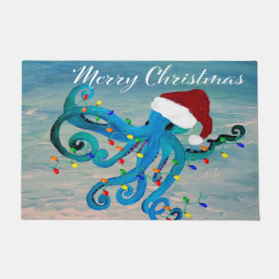 Christmas Santa octopus Holiday doormat. Doormat