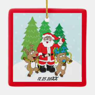 Christmas Santa of Colour Reindeers Ceramic Ornament