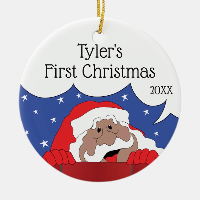 Christmas Santa of colour Says Ceramic Ornament (Front)