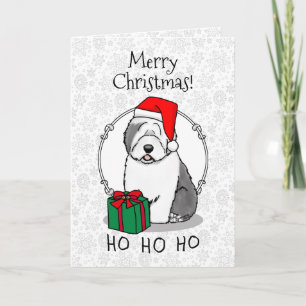 Christmas Santa Old English Sheepdog (Grey 1) Cute Card