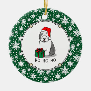 Christmas Santa Old English Sheepdog (Grey 1) Cute Ceramic Ornament