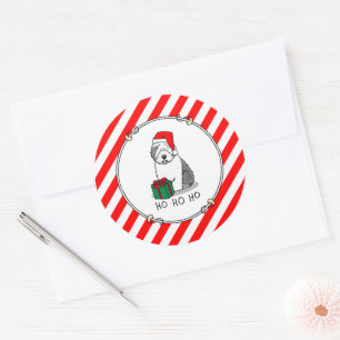 Christmas Santa Old English Sheepdog (Grey 1) Cute Classic Round Sticker
