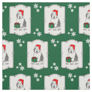 Christmas Santa Old English Sheepdog (Grey 1) Cute Fabric