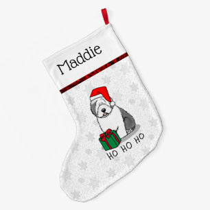 Christmas Santa Old English Sheepdog (Grey 1) Cute Large Christmas Stocking