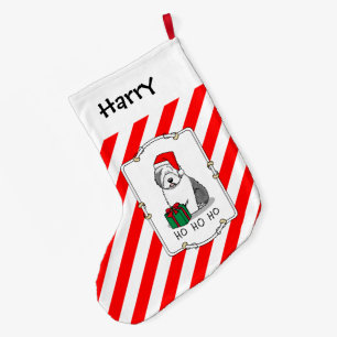 Christmas Santa Old English Sheepdog (Grey 1) Cute Large Christmas Stocking