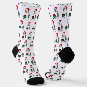 Christmas Santa Old English Sheepdog (Grey 1) Cute Socks