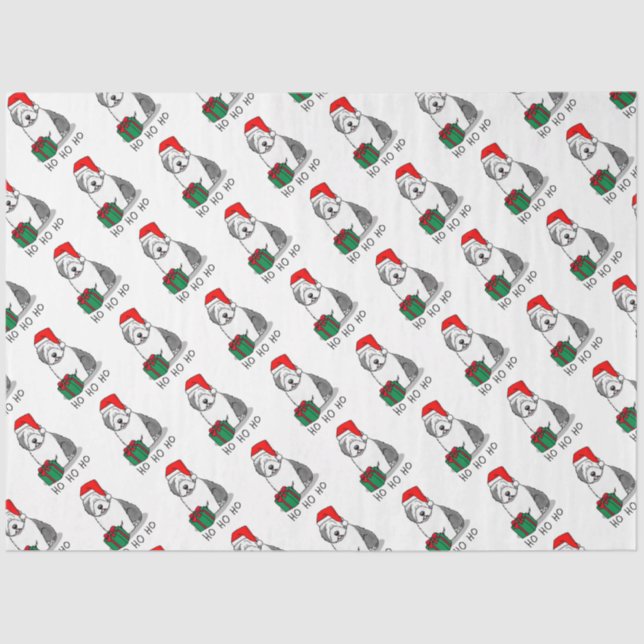 Christmas Santa Old English Sheepdog (Grey 1) Cute Tissue Paper (Front)