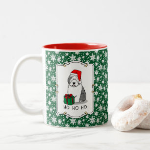 Christmas Santa Old English Sheepdog (Grey 1) Cute Two-Tone Coffee Mug