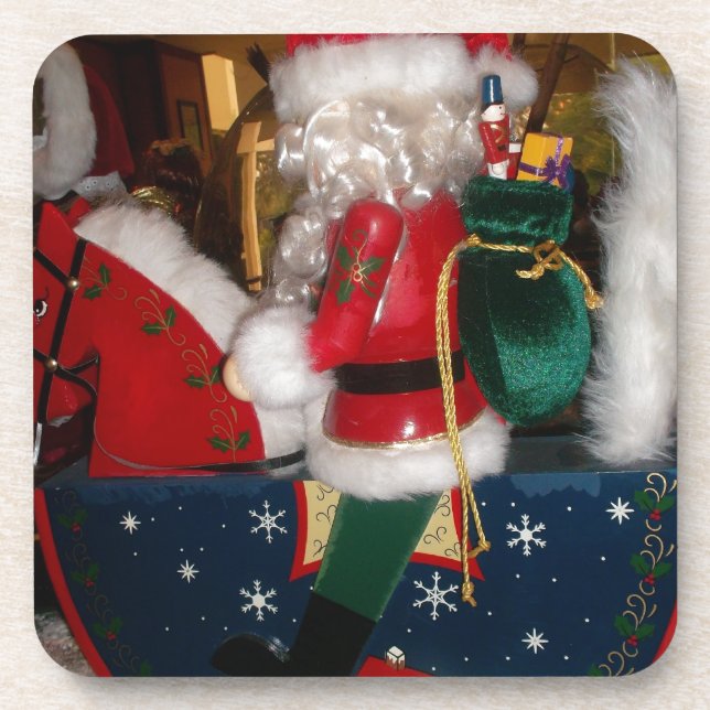 Christmas Santa on a Horse with Snow Art Print Coaster (Front)