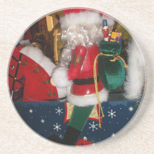 Christmas Santa on a Horse with Snow Art Print Coaster