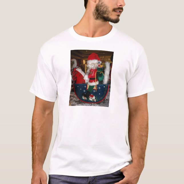 Christmas Santa on a Horse with Snow Art Print T-Shirt (Front)