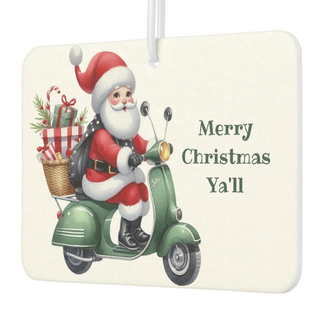 Christmas Santa On A Scooter Car Air Freshener (Left)