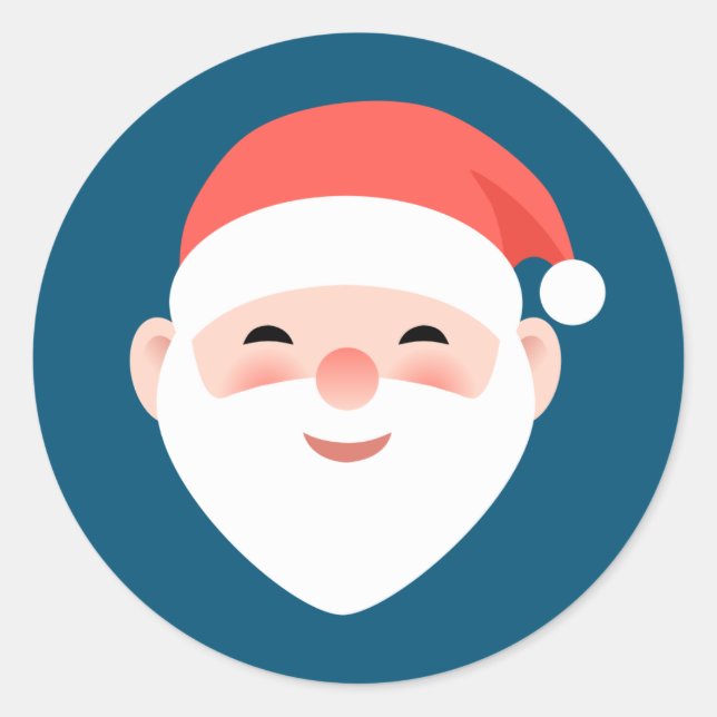 Christmas Santa on Blue Classic Round Sticker (Front)