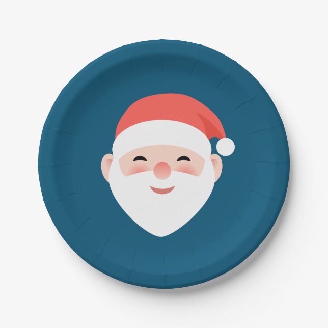Christmas Santa on Blue Paper Plate (Front)