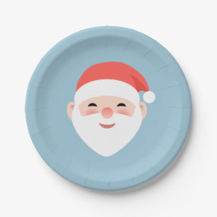 Christmas Santa on Light Blue Paper Plate