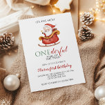 Christmas Santa Onederful First Birthday Invitatio Invitation<br><div class="desc">It's the most ONEderful time of the year! Santa Sleigh first birthday party invitation with watercolor santa headr,  christmas wreath and red polka dot back.</div>