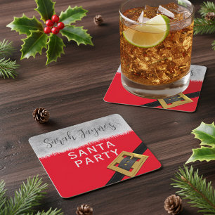 Christmas Santa Party Holiday Square Paper Coaster