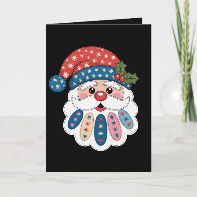 Christmas Santa Patchwork Snowflake Holly Winter Card (Front)