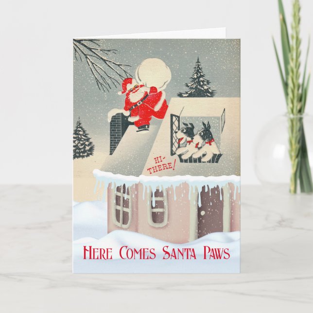 Christmas Santa Paws with Fox Terriers Card (Front)