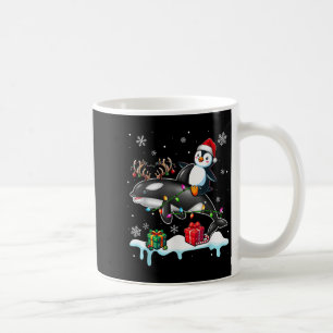 Christmas Santa Penguin Riding Reindeer Orca Lover Coffee Mug