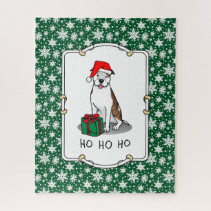Christmas Santa Pit Bull (lt brindle white 3) Cute Jigsaw Puzzle