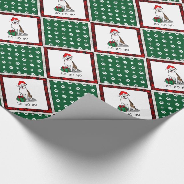 Christmas Santa Pit Bull (lt brindle white 3) Cute Wrapping Paper (Corner)