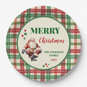 Christmas Santa Plaid Chequered Party Paper Plates