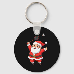 Christmas Santa Playing Badminton Cute Badminton L Key Ring