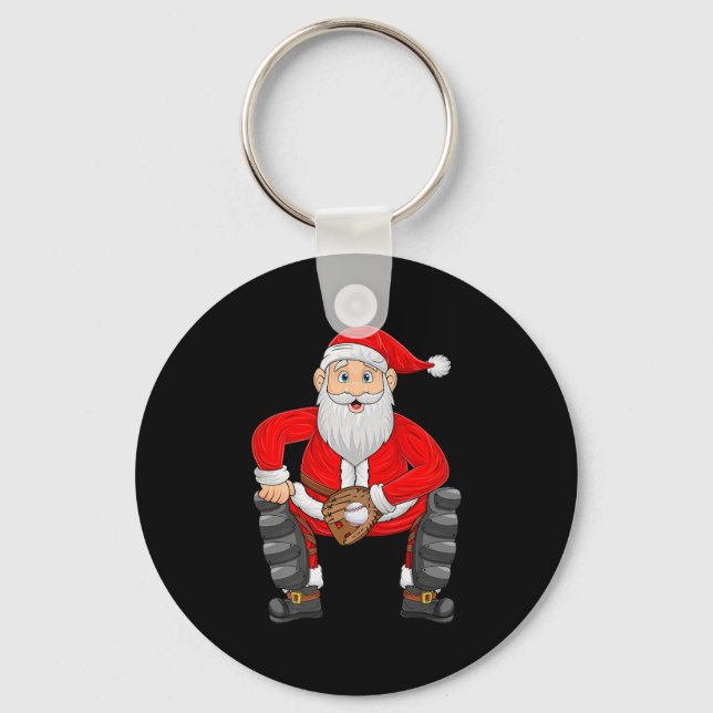 Christmas Santa Playing Baseball Catcher Xmas Srts Key Ring (Front)