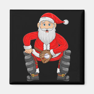 Christmas Santa Playing Baseball Catcher Xmas Srts Magnet