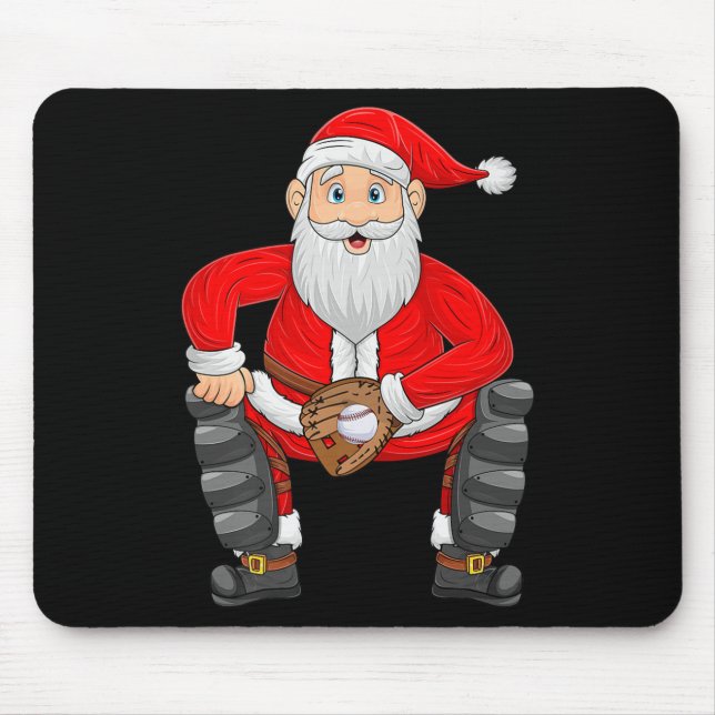 Christmas Santa Playing Baseball Catcher Xmas Srts Mouse Pad (Front)