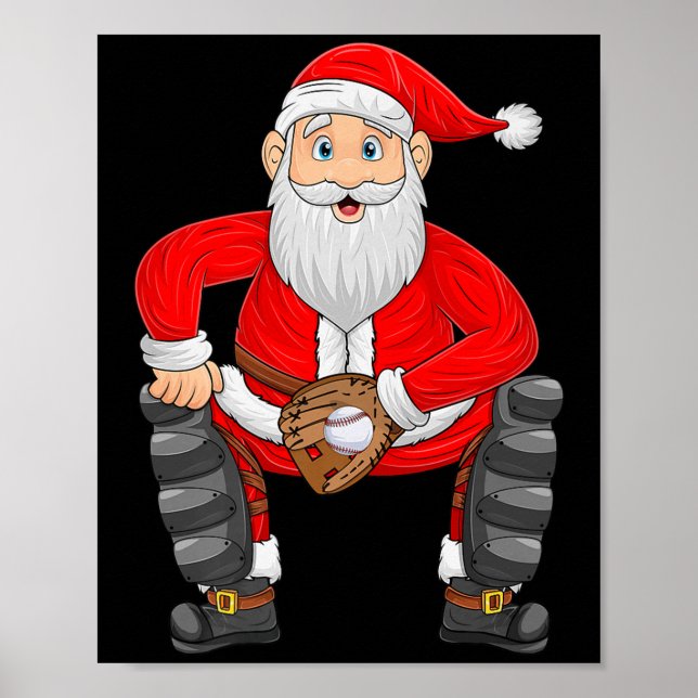 Christmas Santa Playing Baseball Catcher Xmas Srts Poster (Front)