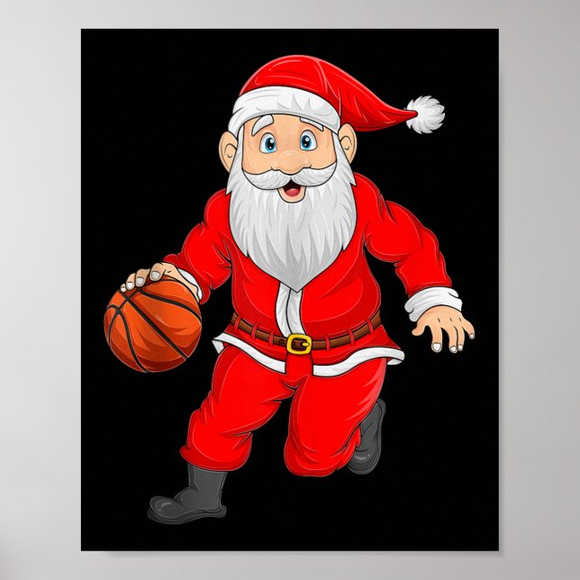 Christmas Santa Playing Basketball Xmas Funny Srts Poster (Front)