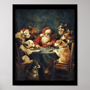 Christmas Santa Playing Cards Dogs Playing Poker Poster